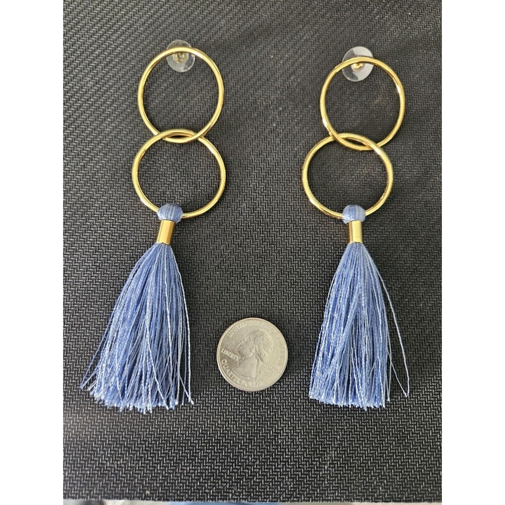 Gorjana Carmen Blue Double Hoop Tasseled Earrings MSRP $95
